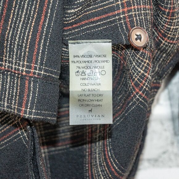 Peruvian Connection Women's Black Brown Plaid Shirt Size XS - Picture 6 of 8